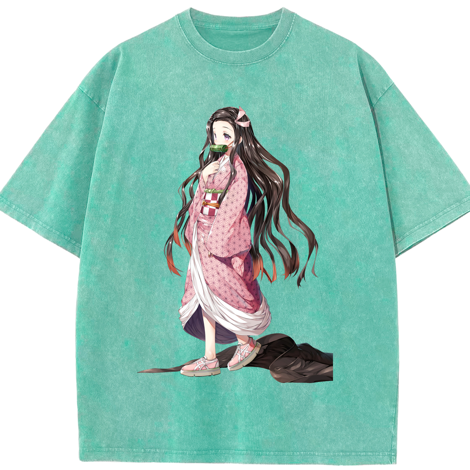 （画像用） 鬼滅の刃（きめつのやいば）竈門 禰󠄀豆子／かまど ねずこ Kamado Nezuko 綿100% ヴィンテージ風 半袖Tシャツ（フロントプリント）
